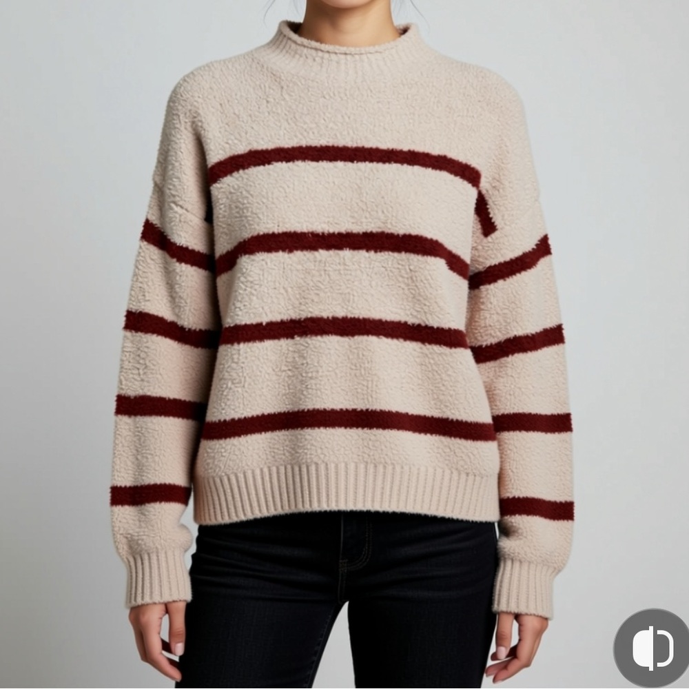 NWT Thread & Supply Beige and Burgundy Striped Sweater